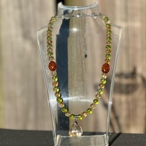 One-of-a-kind Rutilated Quartz and Amber Necklace